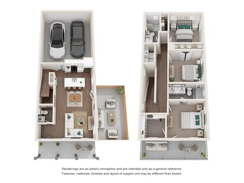 Floor plan for 3 beds, 2.5 baths, 1432 sqft